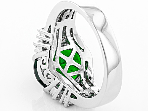 Pre-Owned 3.16ct Oval Russian Chrome Diopside With .83ctw Round White Zircon Sterling Silver Ring - Size 4