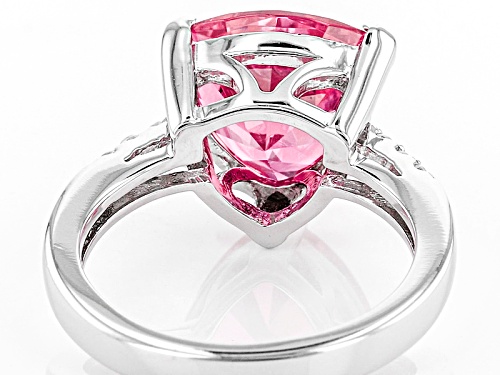 Pre-Owned 4.40ct Trillion Lab Created Pink Yag With .11ctw Round White Zircon Sterling Silver Ring - Size 6