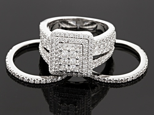 Pre-Owned 2.00ctw Round & Princess Cut Diamonds 10k White Gold Ring With Matching Diamond Bands - Size 6