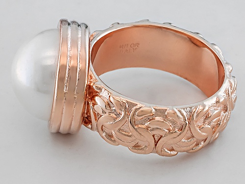 Emulous™ 12-13mm White Cultured Freshwater Pearl 18k Rose Gold Over Bronze Byzantine Ring - Size 4