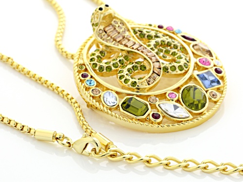 Pre-Owned Off Park ® Collection Multicolor Crystal Gold Tone Snake Pin Pendant With Chain
