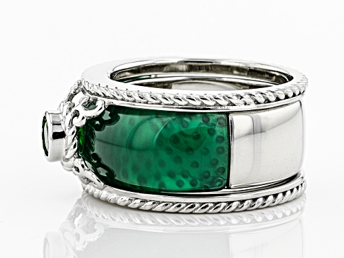 Pre-Owned FREE-FORM GREEN ONYX BAND WITH .29CT ROUND CHROME DIOPSIDE ENHANCER RHODIUM OVER SILVER 2-