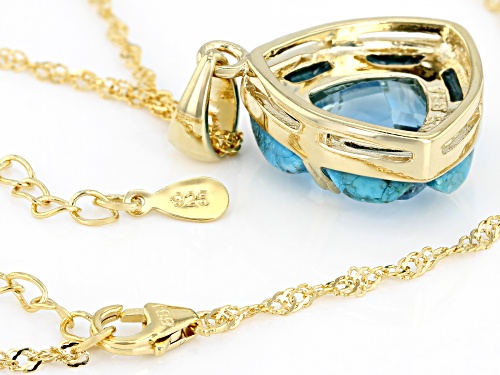 Pre-Owned 5.70ct Glacier Topaz(TM) with turquoise inlay 18k yellow gold over silver pendant with cha