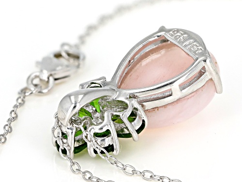 Pre-Owned 14x10mm Pear Shape Peruvian Pink Opal & 1.10ctw Chrome Diopside Rhodium Over Silver Pendan