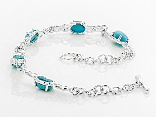 Pre-Owned 8X6MM OVAL TURQUOISE & .14CTW ROUND NEON APATITE STERLING SILVER BRACELET - Size 8