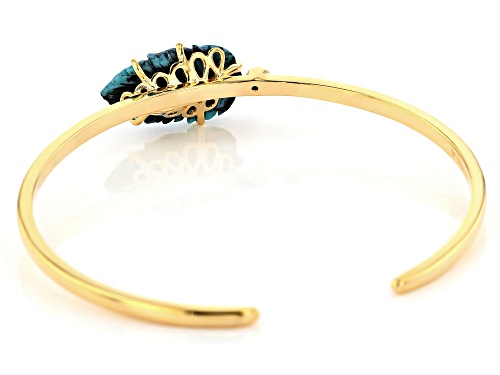 Pre-Owned Tehya Oyama Turquoise™  Kingman Turquoise Leaf & .16ct White Topaz 18K Gold Over Silver Cu - Size 7.5