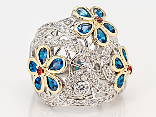 Pre-Owned Bella Luce®4.09CTW Blue Apatite Red And White Diamond Simulants 18K Yellow Gold And Rhodiu - Size 9
