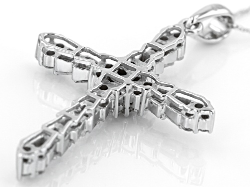 Pre-Owned .90ctw Round And Baguette White Diamond 10k White Gold Cross Pendant With An 18inch Chain