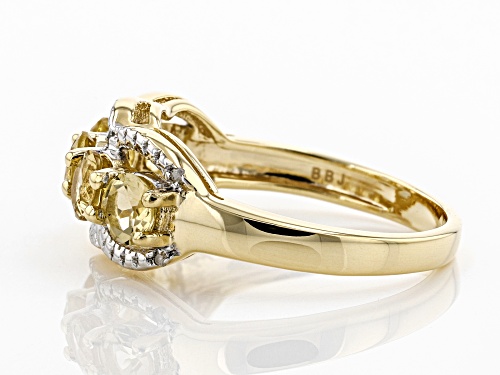 Pre-Owned .85ctw Yellow Beryl with .03ctw White Diamond Accents 18k Gold Over Silver 5-Stone Band Ri - Size 8