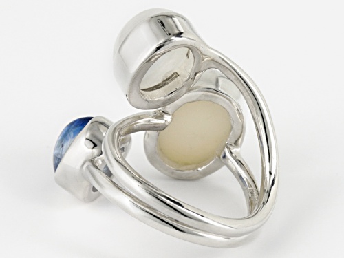 Pre-Owned Artisan Gem Collection Of India, Cabochon Moonstone, White Drusy And Kyanite Silver 3-Ston - Size 5