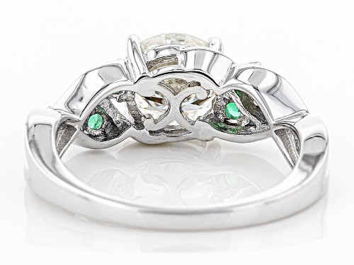 Pre-Owned Moissanite Fire® 1.90ct Dew Round And .24ctw Round Zambian Emerald Platineve® Ring - Size 9
