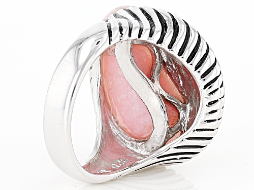 Pre-Owned 20x13mm Free Form Cabochon Peruvian Pink Opal Sterling Silver Seashell Ring - Size 5