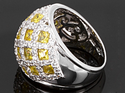 Pre-Owned Bella Luce ® 7.60ctw Yellow & White Diamond Simulant Rhodium Over Sterling Silver Ring - Size 5