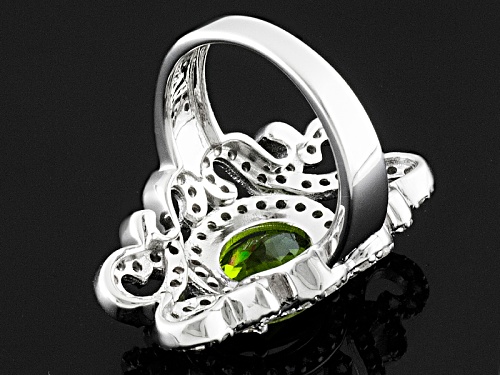Pre-Owned 3.23ct Oval Manchurian Peridot™ With 1.64ctw Round White Topaz Sterling Silver Ring - Size 6