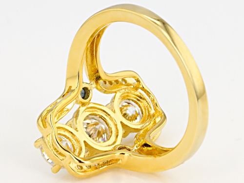 Pre-Owned Moissanite Fire® 1.96ctw Dew And .10ctw  Blue Sapphire 14k Yellow Gold Over Silver Ring - Size 6