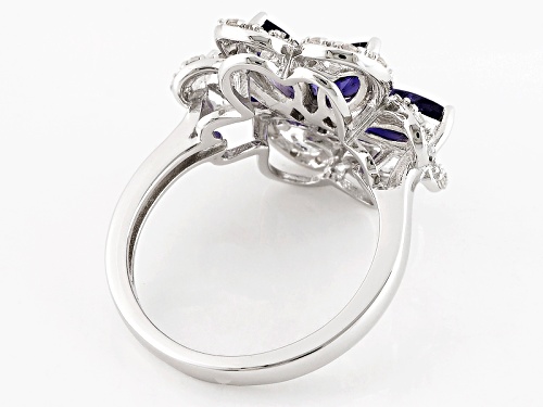 Pre-Owned 1.57ctw Marquise Iolite With .37ctw Round White Zircon Sterling Silver Floral Ring - Size 5
