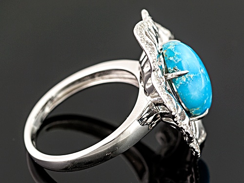 Pre-Owned  Blue Kingman Turquoise And .59ctw White Topaz Silver Over Brass Rin - Size 8