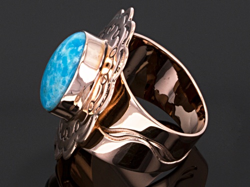 Pre-Owned Southwest Style By Jtv™ Cabochon Round Morenci Turquoise 18k Rose Gold Over Sterling Silve - Size 7