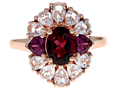 Pre-Owned 1.76CTW RASPBERRY COLOR RHODOLITE WITH 1.58CTW WHITE TOPAZ 18K ROSE GOLD OVER STERLING SIL - Size 9