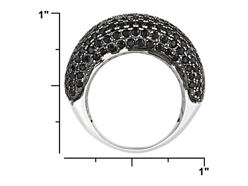 Pre-Owned Black Spinel 3.57ctw Round, Rhodium Over Sterling Silver Ring - Size 5