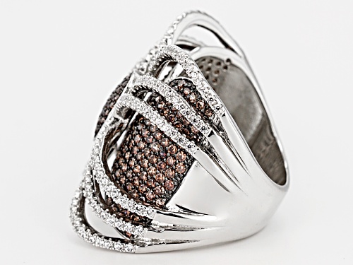Pre-Owned Bella Luce ® 4.48ctw Mocha & White Diamond Simulant Rhodium Over Sterling Silver Ring - Size 5