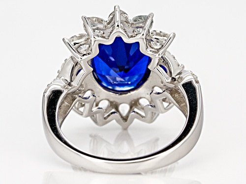 Pre-Owned 4.37CTW LAB CREATED BLUE SPINEL AND 1.85CTW WHITE TOPAZ RHODIUM OVER SILVER RING - Size 8