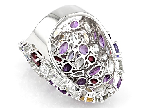 Pre-Owned 16.23ctw Multi-Color Gemstones With 0.50ctw Round White Zircon Rhodium Over Silver Ring - Size 6