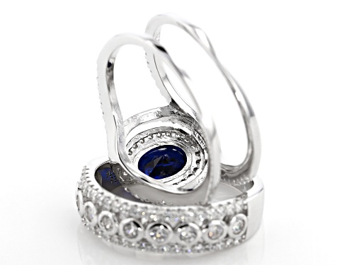 Pre-Owned Bella Luce® 3.59ctw Blue Sapphire and White Diamond Simulants Rhodium Over Sterling Ring W - Size 5