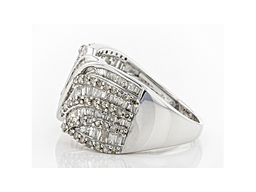 Pre-Owned 1.33ctw Baguette And Round Diamond Rhodium Over Sterling Silver Ring - Size 6