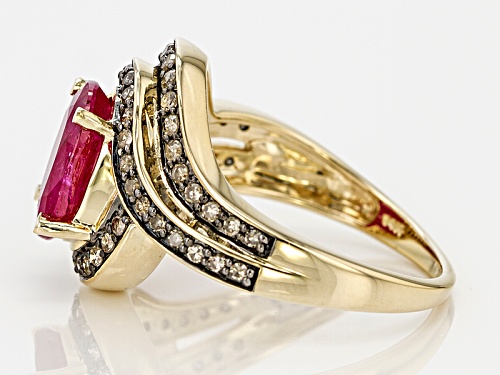 Pre-Owned 2.13ct Oval Mozambique Ruby With .37ctw Round Champagne Diamonds 14k Yellow Gold Ring. - Size 6