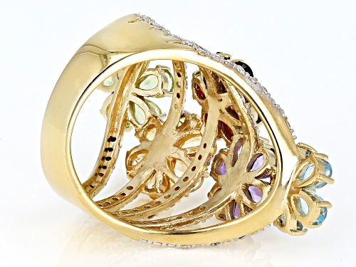 Pre-Owned 4.26ctw Multi-Gemstone with .36ctw White Zircon 18k Yellow Gold Over Sterling Silver Flora - Size 6