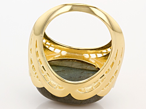 Pre-Owned Moda Al Massimo® 18k Yellow Gold Over Bronze Oval Labradorite Signet Ring - Size 9