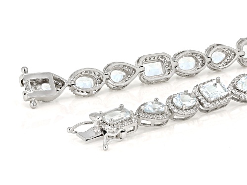 Pre-Owned 10.88ctw Pear Shape, Oval And Emerald Cut Aquamarine With 3.92ctw Round White Zircon Silve - Size 8