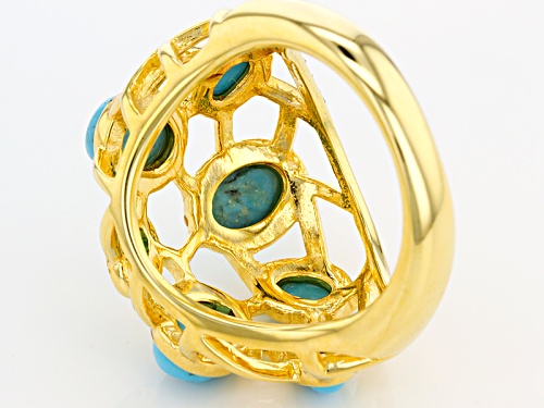 Pre-Owned Tehya Oyama Turquoise™ Oval Cabochon Sleeping Beauty Turqouise 18k Yellow Gold Over Silver - Size 4
