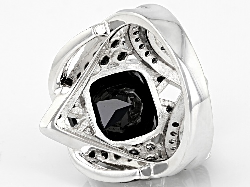 Pre-Owned 7.03ctw Square Cushion And Round Black Spinel Sterling Silver Ring - Size 5