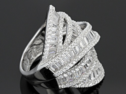 Pre-Owned Bella Luce ® 8.83ctw Baguette And Round Rhodium Over Sterling Silver Ring(7.22ctw Dew) - Size 6