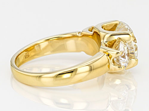 Pre-Owned Moissanite Fire® 4.30ctw Dew Round 14k Yellow Gold Over Sterling Silver 3 Stone Ring - Size 4