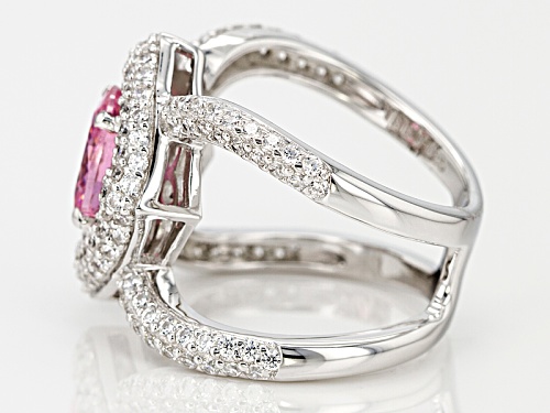 Pre-Owned Bella Luce® 5.51ctw Pink & White Diamond Simulants Rhodium Over Sterling Silver Ring (3.38 - Size 12