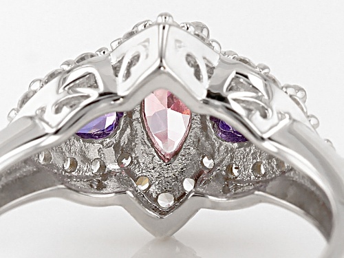 Pre-Owned Bella Luce ® 2.73ctw Pink, Purple And White Diamond Simulants Rhodium Over Sterling Silver - Size 12