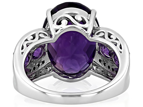 Pre-Owned 7.13ct Oval Moroccan Amethyst With .51ctw African Amethyst And .13ctw Black Spinel Silver - Size 7