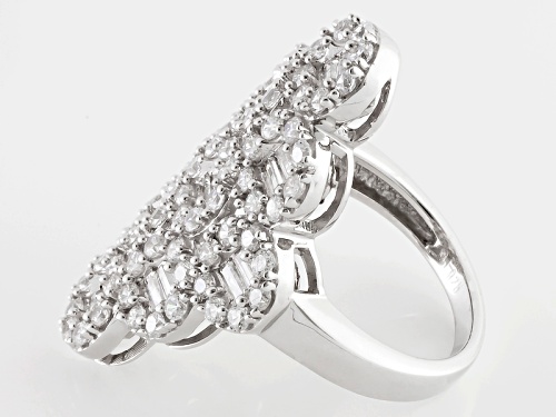 Pre-Owned Bella Luce ® 4.20ctw Diamond Simulant Round & Baguette Rhodium Over Silver Ring (2.70ctw D - Size 5