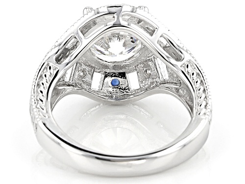 Pre-Owned Moissanite Fire® 2.84ctw Dew And .07ctw Blue Sapphire Platineve™ Ring - Size 7