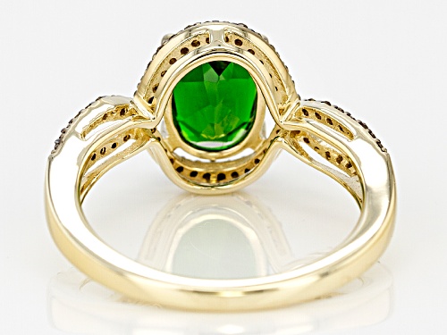 Pre-Owned 1.70ct Oval Russian Chrome Diopside With .22ctw Round Champagne Diamond 10k Yellow Gold Ri - Size 7