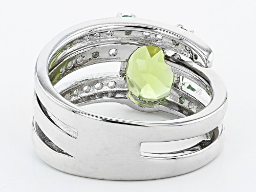 Pre-Owned 1.70ct Oval peridot with .14ctw Tsavorite and .43ctw zircon rhodium over sterling silver r - Size 7