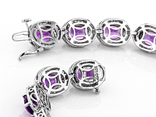Pre-Owned 14.16ctw Oval Amethyst With Round White Diamond Accent Rhodium Over Sterling Silver Bracel - Size 7.5