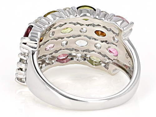Pre-Owned 2.00ctw Multi Color Tourmaline with 1.30ctw White Zircon Rhodium Over Sterling Silver Ring - Size 10