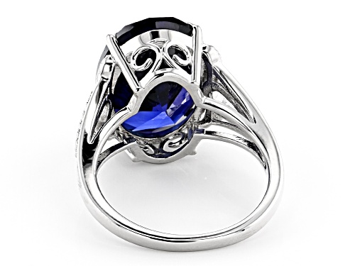 Pre-Owned 10.00ctw 16x12mm Oval Lab Created Blue Sapphire Rhodium Over Sterling Silver Ring - Size 8
