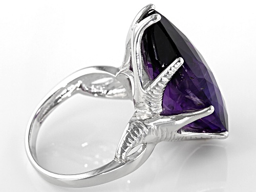Pre-Owned 17.00ct Pear African Amethyst Rhodium Over Sterling Silver Ring - Size 6