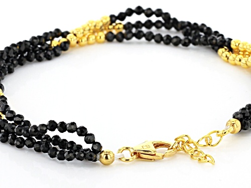 Pre-Owned 2mm Round Black Spinel 18k Yellow Gold Over Sterling Silver 2mm Bead, 3-Strand Bracelet - Size 7.25