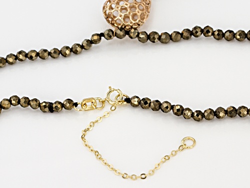Pyrite Bead Tassel 10k Yellow Gold Necklace - Size 17